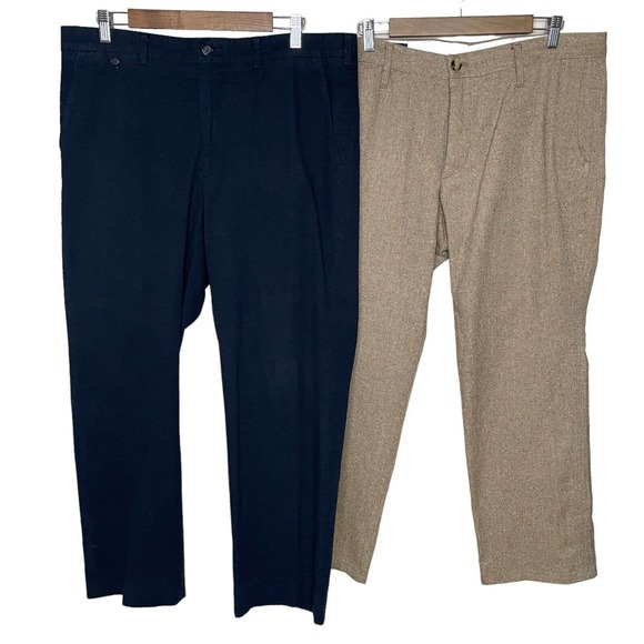 Lot Of 2 Epaulet New York 37 Mens Navy cotton Brown wool Flat Front Chino Pants - Picture 1 of 12